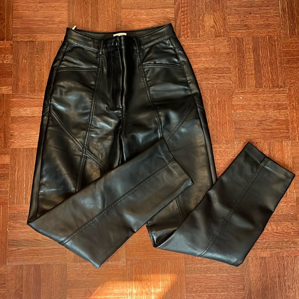Womens Artizia Wilfred REBEL Black Vegan Leather High Rise Pants Size 2